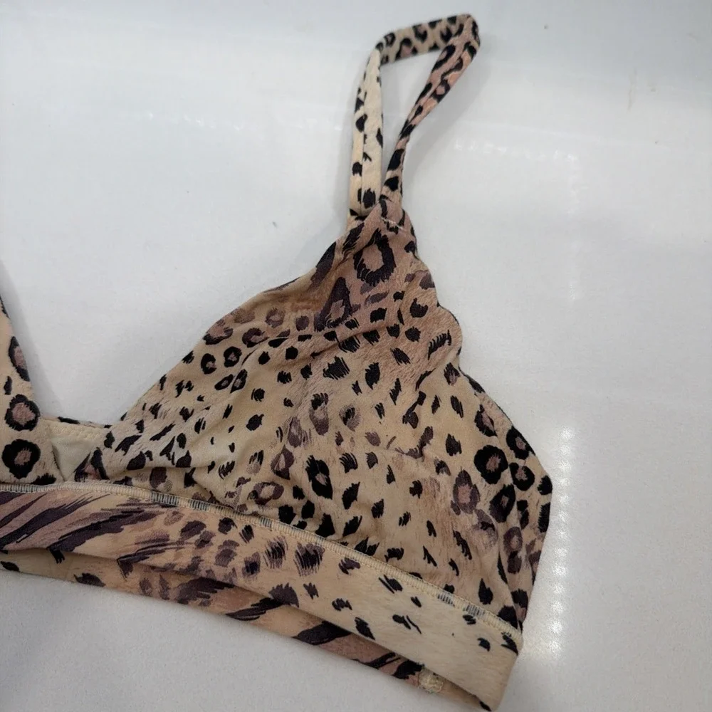 Skims Fits Everybody Triangle Bralette - Sienna Jaguar Print  NEW XS Black Brown - Picture 2 of 6